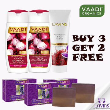Buy 3 Get 3 Free | Onion Shampoo 110ml/ Onion conditioner 110ml/ Lavins Face cream 50g | Free 3 Lavender Soaps