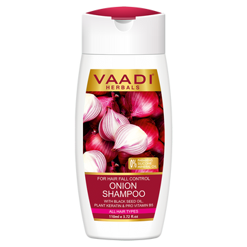 Hair-Fall Control Organic Onion Shampoo With Black Seed Oil, Plant Keratin & Pro Vitamin B5 Suitable For All Hair Types ( 110ml / 4 fl oz)