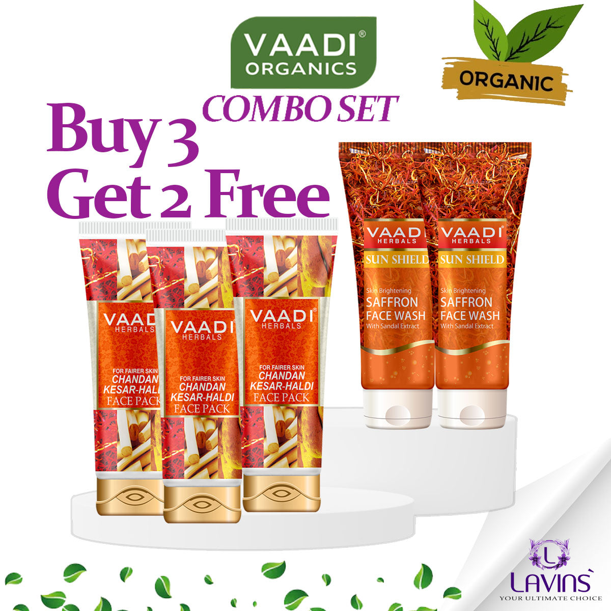 VAADI COMBO Buy 3 CHANDAN KESAR HALDI FAIRNESS - 120GM  and Get Free 2 SAFFRON FACE WASH- 60ML